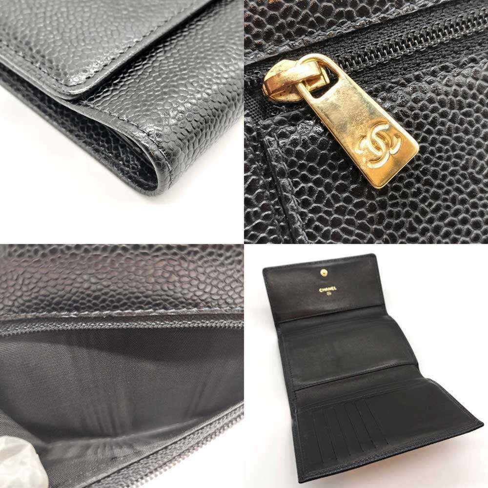 Chanel Tri-fold Wallet Black Coco Mark Folding Women's Caviar Skin Leather CH... - Picture 5 of 6